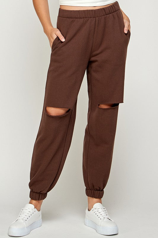 Chocolate Knee Slit Sweatpants